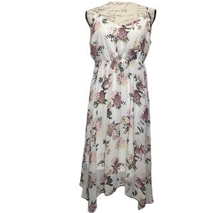 Torrid Womens Floral Chiffon Handkerchief Midi Dress Size 00 M/L Flowy Fairy
